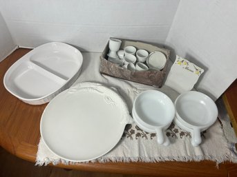DR/ Unique White Ceramic Serve Ware: Lobster Plate, Small Egg Holders Etc