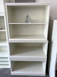 G/ 3 Pcs Pottery Barn Classic 'Cameron' White Wood Storage System -2 Open Bases & 1 Bookcase W 2 Shelves