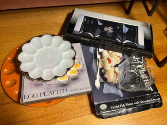 DR/ 6pcs - Assorted Serving Dishes Including Several Deviled Egg Plates