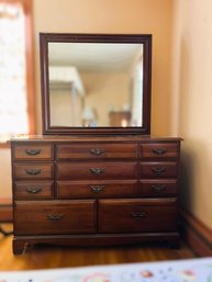 2D/ 2pcs - Solid Northern Cherry Low Dresser W Metal Pulls And Mirror, Country Squire By Cherokee