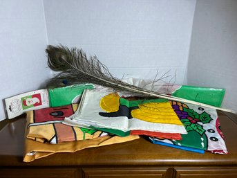 2H/ 8pcs - Decorative Porch Flags/Banners And Peacock Feathers