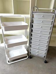 G/ 2 Great Craft Utility Storage Carts - White 3 Tiers, Chrome 10 Plastic Drawers On Wheels