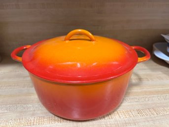 K/ Vintage Flame Orange Enamel Cast Iron Dutch Oven By Descoware Belgium 8-2D