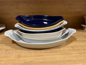 K/ Bundle Of 7 Assorted Ceramic Oval Au Gratin Dishes - 2 Chantal, 2 Cordon Bleu, 1 BIA, 2 Unmarked