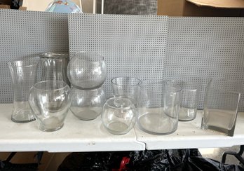 G/ 10 Assorted Clear Glass Vases - Variety Of Tall, Short, Square, Round, Footed...etc