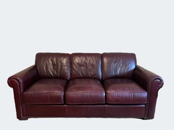 LR/ 3 Seat Leather Like Sofa With Nail Head Trim - Jordans Furniture