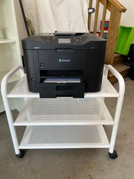 G/ White Metal Wheeled 3 Shelf Cart W Black Canon 'Maxify' Inkjet Color Copy Print Fax Scan Model  #MB2720