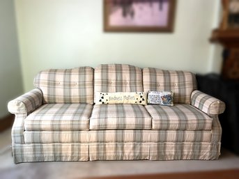 LR/ 3 Cushion Lay Z Boy Couch - Cream Sage Tan Plaid