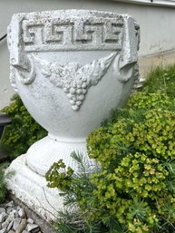 BY/ Beautiful Large White Stone Planter Urn W Base, Grecian & Grape Type Decoration