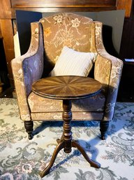 LR/ 2pcs - Lovely Light Brown W Floral Pattern Velveteen Deep Arm Chair And Table