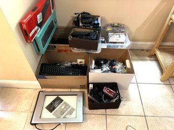 K/ 4boxes - Big Huge Lot Of Computer Accessories: Cables, Power Blocks, Scanner, Keyboards Etc