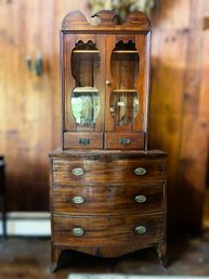 LR/ 2pcs - Handsome Vintage/Antique Wood 3 Drawer Bureau W Wood And Glass Top Cabinet