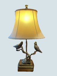 LR/ Vintage Paul Hanson Pewter Parrots/Birds On Branches Table Lamp