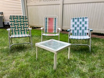 BY/ 4pcs - Folding Lawn Chairs And Glass Top Table