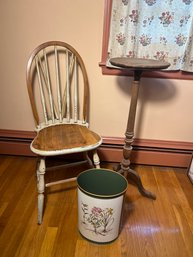 2D/ 3pcs - Vintage Cornwall Wood Table, Wastebasket And Spindle Side Chair