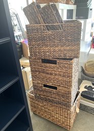 G/ 6 Seagrass Storage Baskets - Havana Basket W Open Handles Wheeled, 3 W Open Handles, 2 W Wood Handles