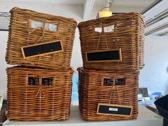 G/ 4 Open Handle Wicker Square Baskets W Hanging Chalk Board Labelers