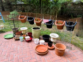 BY/ Large Variety Of Mixed Material Planters And Saucers