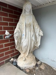 FY/ 3 Concrete Lawn Ornaments Figures - Virgin Mary Madonna Statue, Bird On A Pole, Snail