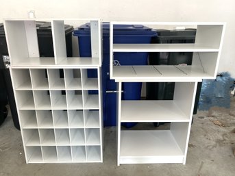 G/ 4 Pcs White Storage, Different Sizes, Some W Cubes, Shelves Etc