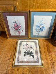 K/ 3pcs - Carole Holding Framed Floral Watercolor Prints With Note From Artist