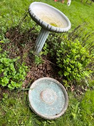 BY/ 3 Pc Stone Bird Bath Lot - Round Base, Center Pillar, Top Round Bowl - Light Blue Green Hue