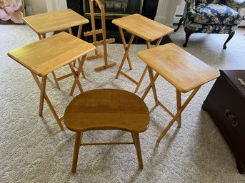 FR/ 2pcs - Handy Wood TV/Snack Table Set And Wood Stool
