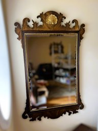 LR/ Large Wood Framed Gilt Trimmed Mirror With Beveled Glass