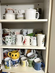 K/ 3 Shelves Assorted New & Vintage Coffee Tea Soup Mugs - Lefton, Mikasa, Wedgewood Home, Corning Ware Etc