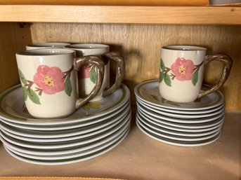 K/ Shelf 21pcs - Franciscan 'Desert Rose' Mugs And Country Casual Floral Stoneware Dishes