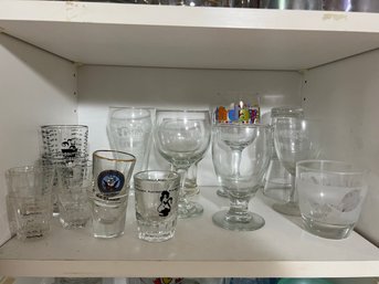 K/ Shelf Assorted Clear Glass Liquor Barware Glasses - Wine, Shot Jigger, Highball Etc