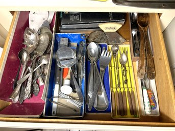 K/ Drawer Of Assorted Silverware And Serving Pieces