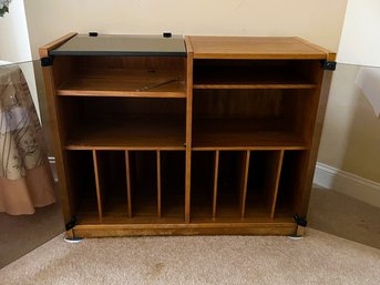 1B/ MCM Contemporary Record/Media Cabinet - Wood And Smoked Glass