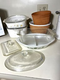 K/ 10pcs - Vintage Corningware, Glasbake Casserole, Copco Pottery, Italian Glazed Etc