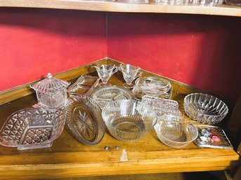 DR/ 14pcs - Glass Condiment Dishes Etc: Relish Trays, Butter Dish, Pagoda Candy Dish, Trinkets Etc