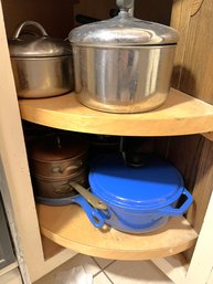K/ Lazy Susan Drawer 18pcs - Assorted Pots And Pans: Le Cruset, Calphalon Etc & Miracle Thaw