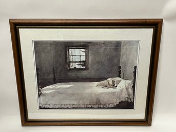 M/ Framed Art - Print Of Sleeping White Dog On Bed By Andrew Wyeth - Nicely Framed