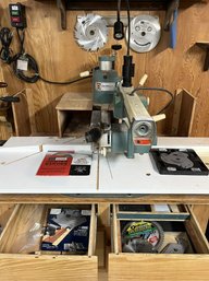 C/ 8' Black & Decker/Dewalt 'HOME SHOP' Radial Arm Saw, Manual, Cabinet And Contents