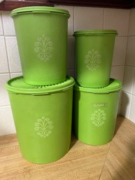 K/ Vintage Tupperware Apple Green Canister Set Of 4 W Servalier Lids