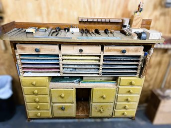 C/ Hand Built Modular Carpentry Tool And Supplies Organizer Cabinet With Contents