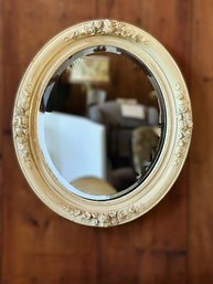 LR/ Vintage Oval Wall Mirror With Floral Carvings On Frame