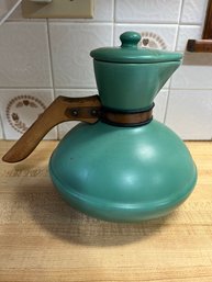 K/ Vintage Catalina Island CA Pottery 1930s Matte Green Teapot Coffee Carafe Wood Handle