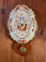 LR/ 'Les Fruits De Temps' Porcelain And Wood Wall Clock - Danbury Mint