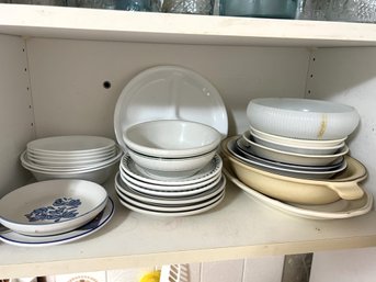 K/ Shelf Asstd Plates & Bowls - Portmeirion, Corning Ware, Pfaltzgraff, Rosanna, Jackson Vitrified China Etc