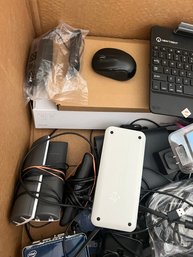 SH/ Box Of Assorted Technology - TI-84 Plus CE Calculator, 2 Dell Keyboards, Amazon Echo Dot, Garmin Etc