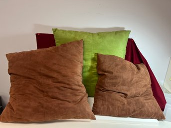 MC/ 3 Pretty Ultra-suede Accent Pillows In Green And Brown