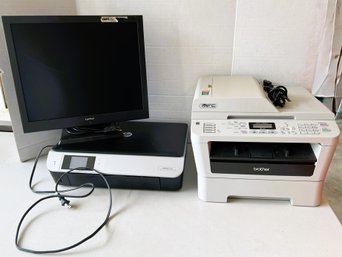 G/ 3pcs - 2 Scanner Printers And Computer Monitor - Brother, HP And Lextron