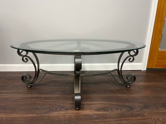 Contemporary Scrolled Design Metal & Glass Oval Coffee Table