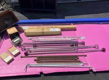 G/ Box Of Assorted Curtain Rods & Hardware, Some Pottery Barn, Variety Of Materials & Styles