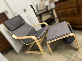 M/ 2pcs - Modern Sleek Sculptured Wood Rocking Lounge Chair And Ottoman